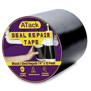 ATack Waterproof Patch and Seal Tape, Black, 4 Inches x 10 Feet, Water Barrier Tape for Stop Leak Repair on Pipes, Chimney, Roof, Boat, and HVAC
