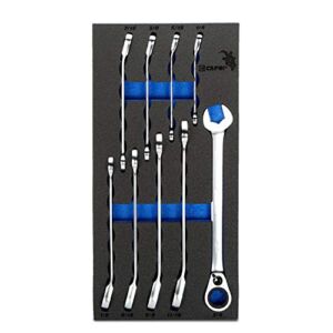 Capri Tools 6-Point Reversible Ratcheting Combination Wrench Set, Long Pattern, 1/4 to 3/4 in, SAE, 9-Piece with Mechanic’s Tray (CP15050MT)