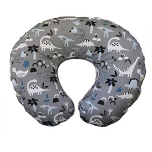 Boppy Nursing Pillow and Positioner—Original | Gray Dinosaurs with White, Black and Blue | Breastfeeding, Bottle Feeding, Baby Support | With Removable Cotton Blend Cover | Awake-Time Support