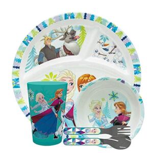 Zak Designs Disney Frozen Kids Dinnerware 5 Piece Set Includes Plate, Bowl, Tumbler and Utensil Tableware, Non-BPA Made of Durable Material and Perfect for Kids