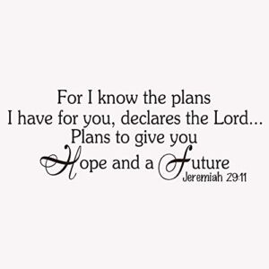For I know the plans I have for you declares the Lord Plans to give you Hope and a Future Jeremiah 29:11 Bible – Carved Vinyl Separated Letters Verse Quotes Scripture Words Wall Decal Christian Home Décor