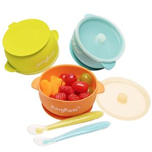 Baby Bowls, Suction Bowls for Baby Toddler Self-Feeding, Leak-Proof Silicone Bowl with Lid, Dishwasher & Microwave Safe