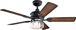 Kichler 310239DBK Lyndon Patio 52″ Outdoor Ceiling Fan w/LED Lights & Wall Control, Distressed Black