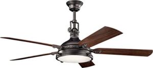 Kichler 310017AVI Hatteras Bay 60″ Outdoor Ceiling Fan w/LED Lights & Wall Control, Anvil Iron