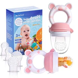 Baby Fruit Food Feeder Pacifier – Fresh Food Feeder, Infant Fruit Teething Teether Toy for 3-24 Months, 6 Pcs Silicone Pouches for Toddlers & Kids & Babies, 2-Pack (Light Pink)