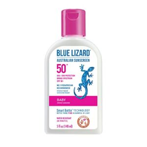 Blue Lizard Baby Mineral Sunscreen with Zinc Oxide, Water Resistant, UVA/UVB Protection with Smart Technology – Fragrance Free, Unscented, SPF 50 – 5 Fl Oz – Bottle