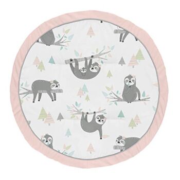 Sweet Jojo Designs Pink Sloth Girl Baby Playmat Tummy Time Infant Play Mat – Blush, Turquoise, Grey and Green Jungle Leaf Botanical Rainforest | The Storepaperoomates Retail Market - Fast Affordable Shopping