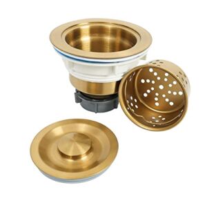 LQS Kitchen Sink Drain Strainer Assembly, Sink drain 304 Stainless Steel with Removable Deep Waste Basket and Sealing Lid 3-1/2-inch Golden