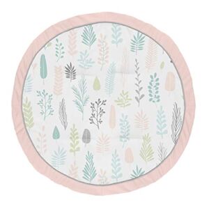 Sweet Jojo Designs Pink Leaf Girl Baby Playmat Tummy Time Infant Play Mat – Blush, Turquoise, Grey and Green Tropical Botanical Rainforest Jungle Sloth