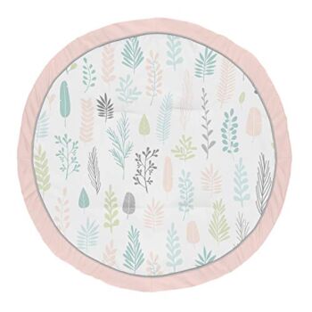 Sweet Jojo Designs Pink Leaf Girl Baby Playmat Tummy Time Infant Play Mat – Blush, Turquoise, Grey and Green Tropical Botanical Rainforest Jungle Sloth | The Storepaperoomates Retail Market - Fast Affordable Shopping