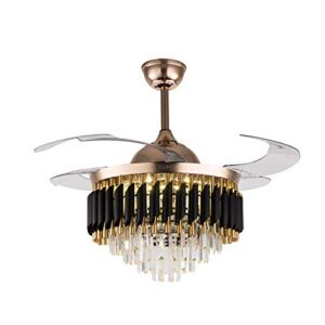 42″ Modern Creative Design Chandelier Ceiling Fan with LED Lighting,Crystal Chandelier Fan Gold Retractable Ceiling Fan Light,3 Color Setting,6 Gear Speed,for Living Room Bedroom