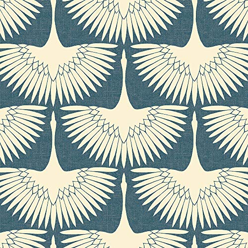 Tempaper x Genevieve Gorder Denim Blue Feather Flock Removable Peel and Stick Wallpaper, 20.5 in X 16.5 ft, Made in the USA | The Storepaperoomates Retail Market - Fast Affordable Shopping