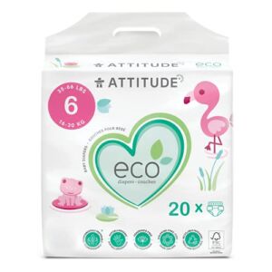 ATTITUDE Non-Toxic Diapers, Eco-Friendly, Hypoallergenic, Safe for Sensitive Skin, Chlorine-Free, Leak-Free & Biodegradable Baby Diapers, Plain White (Unprinted), Size 6 (35-66 lbs), 20 Count