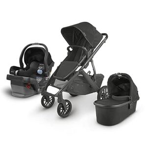 UPPAbaby Vista V2 Stroller – Jake (Black/Carbon/Black Leather) + Mesa Infant Car Seat – Jake (Black)