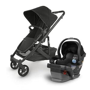 UPPAbaby Cruz V2 Stroller – Jake (Black/Carbon/Black Leather) + Mesa Infant Car Seat – Jake (Black)