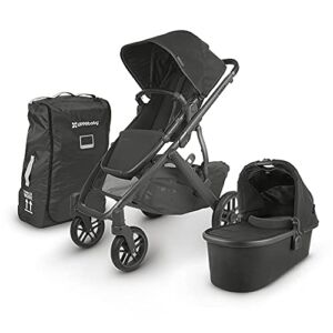 UPPAbaby Vista V2 Stroller – Jake (Black/Carbon/Black Leather) + Travelbag for Vista, V2, Cruz, V2