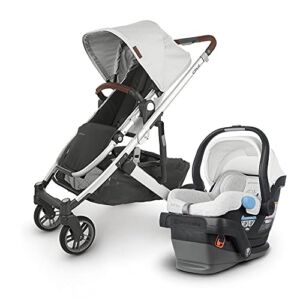 UPPAbaby Cruz V2 Stroller – Bryce (White Marl/Silver/Chestnut Leather) + Mesa Infant Car Seat – Bryce (White Marl)