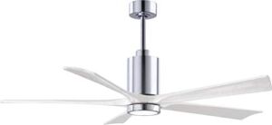 Matthews PA5-CR-MWH-60 Patricia Indoor/Outdoor Damp Location 60″ Ceiling Fan with LED Light and Wall Control & Remote Control, 5 Wood Blades, Polished Chrome