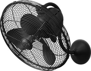 Matthews LL-BK Laura 16″ Outdoor Wall Fan with Remote Control, 3 Metal Blades with Safety Cage, Matte Black