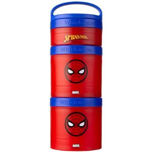 Whiskware Marvel Containers for Toddlers and Kids 3 Stackable Snack Cups for School and Travel, 1/3 cup+1 cup+1 cup, Spider-Man Icon