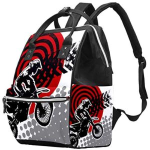 Motocross Rider Dirt Bike with Tire Marks in Monochrome Diaper Tote Bags Mummy Backpack Nappy Bag Nursing Bag for Baby Care