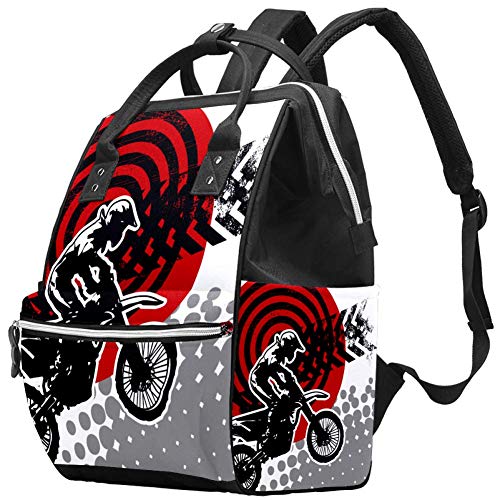 Motocross Rider Dirt Bike with Tire Marks in Monochrome Diaper Tote Bags Mummy Backpack Nappy Bag Nursing Bag for Baby Care | The Storepaperoomates Retail Market - Fast Affordable Shopping