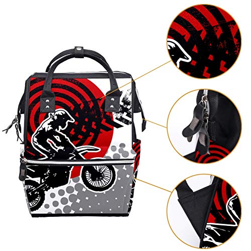 Motocross Rider Dirt Bike with Tire Marks in Monochrome Diaper Tote Bags Mummy Backpack Nappy Bag Nursing Bag for Baby Care | The Storepaperoomates Retail Market - Fast Affordable Shopping