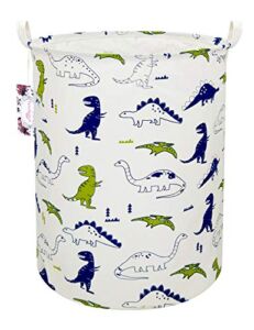 TIBAOLOVER 19.7″ Large Sized Waterproof Foldable Canvas Laundry Hamper Bucket with Handles for Storage Bin,Kids Room,Home Organizer,Nursery Storage,Baby Hamper (Polychrome Dinosaurs)