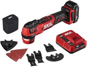 SKIL PWRCore 12 Brushless 12V Oscillating Tool Kit with 40pcs Accessories, Includes 2.0Ah Lithium Battery and PWRJump Charger – OS592702, Red