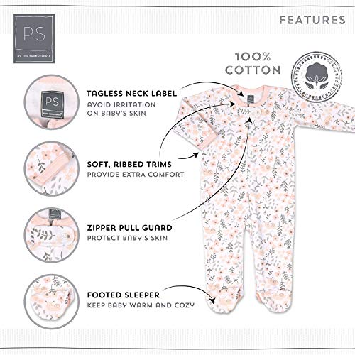 The Peanutshell Flowers & Stars 3 Pack Footed Sleepers for Baby Girls (Newborn) Pink | The Storepaperoomates Retail Market - Fast Affordable Shopping