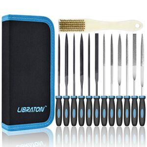 Libraton Small File Set, Needle Diamond Files 13PCS, 6pcs Jewlers Files & 6 Steel Files for Precision Metal File Work, Wood Files, Woodworking, Plastic Carving Tool with Steel Brush and Carry Case