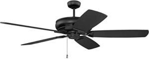 Craftmade SAP62FB5 Supreme Air Plus 62″ Ceiling Fan with Pull Chain, 5 Blades on DC Motor, Flat Black