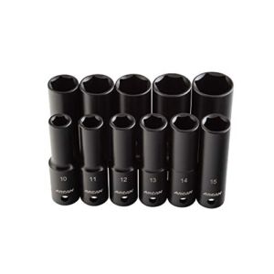 ARCAN PROFESSIONAL TOOLS 1/2 Inch Drive Deep Impact Socket Set, Metric, 10mm – 24mm, Cr-V, 11-Piece (AS21211MD)