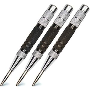 ALLY Tools Super Strong 3 PC SET of 6 Inch Heavy Duty Automatic Center Punch, Perfect Automatic Center Punch for Metal, Wood, Plastic, Glass, and Marble – Features Spring Loaded Center Punch Design