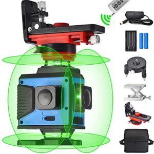 4X360 Cross Line Laser Leveling, 4D Remote Control 16 Lines Green Beam Four Plane Lasers 2×360° Vertical 2×360° Horizontal Line,Wider Range of Illumination,High Precision,Auto Self Leveling