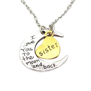 Lutos I Love You to The Moon and Back’ Engraved Silver Moon Heart Pendant Necklace Family Memory Gift Jewelry