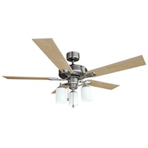 Design House 157362 Aubrey 52-Inch Traditional Indoor Tri-Mount Ceiling Fan with Light Kit, Reversible Blades, LED, Satin Nickel