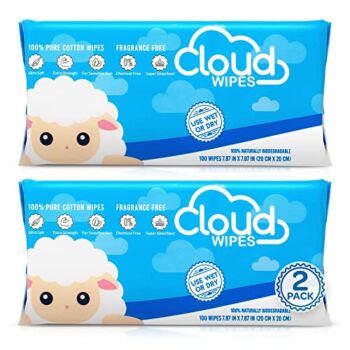 Cloud Wipes Pure Dry Cotton Baby Wipes Soft Durable Unscented Cloth Tissue for Sensitive Skin (2-Pack 200 Count) | The Storepaperoomates Retail Market - Fast Affordable Shopping
