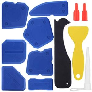 Caulking Tool, 12 Pieces Silicone Sealant Finishing Grout Tools Kit, Caulk Skirting Boards & Base Boards Replaceable Pads, for Bathroom Kitchen Sealing Hand Caulk Removal Tool (Blue)