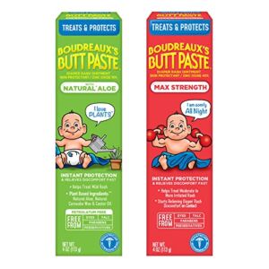 Boudreaux’s Butt Paste Diaper Rash Ointment Variety Pack (1-4 oz Maximum Strength, 1-4 oz Natural Aloe)