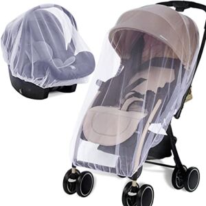 Mosquito Net for Stroller – Protective Baby Stroller Mosquito Net 2Pack – Perfect Bug Net for Strollers, Bassinets, Cradles, Playards, and Portable Mini Crib (White)
