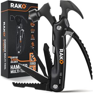 RAK Multitool Hammer – Cool Unique Gifts For Men Who Have Everything – Compact DIY Survival Multi Tool W/ Screwdriver, Pliers, Bottle Key, Knife, Saw and More – Backpacking Gear & Camping Accessories