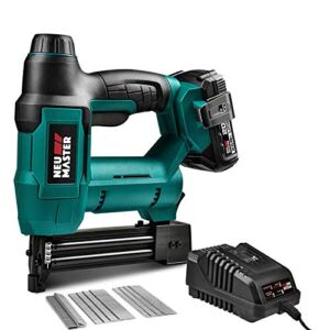 Cordless Brad Nailer, NEU MASTER NTC0023 Rechargeable Nail Gun/Staple Gun for Upholstery, Carpentry and Woodworking Projects, Including 20V Max. 2.0Ah Li-ion Battery and Charger