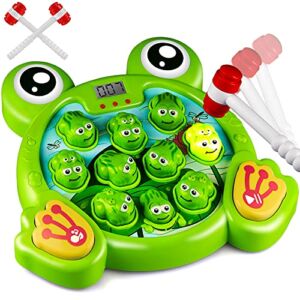 KKONES Music Super Frog Game Toddler Toys – 2 Hammers Baby Interactive Fun Toys Toddler Activities Games with Music and Light Gift for Kids Ages 2 3 4 5 6 7 8 Year Old Boys Girls