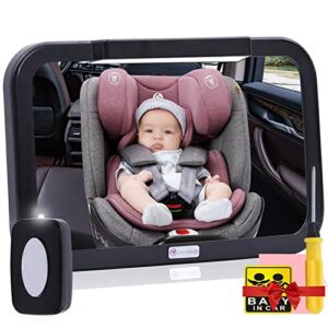 Baby Car Mirror with Light, Innokids Dual Mode LED Lighting by Remote Control, Clear View of Infant in Rear Facing Back Seat While Night Driving (Black)