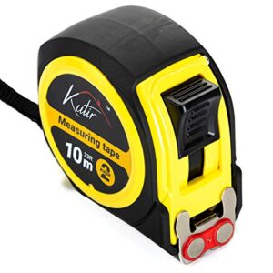 33 Foot (10M) Measuring Tape by Kutir – Easy to Read Both Side Dual Ruler, Retractable, Heavy Duty, Magnetic Hook, Metric, Inches and Imperial Measurement, Shock Absorbent Rubber Case
