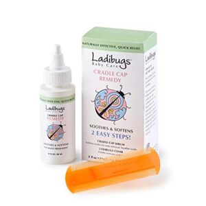 Ladibugs Cradle Cap Remedy Kit, 3oz | Includes Cradle Cap Serum & Fine-Toothed Comb | Effectively Removes Scales & Flakes | Soothes & Softens Scalp