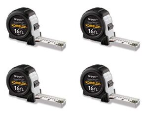 Komelon SM5416 Speed Mark Gripper Acrylic Coated Steel Blade Tape Measure 16-feet by 1-Inch, White Blade – 4 Pack