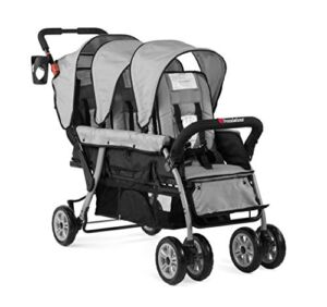Foundations Triple Sport, 3 Seat Stroller with Sun Canopy, 5 Point Harness Safety Restraint System, Foot Brake, Shock Absorbing All Terrain Tubeless Wheels (Gray)