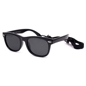 JUSLINK Flexible Polarized Baby Sunglasses for Toddler and Infant with Strap Age 0-4 (Black)